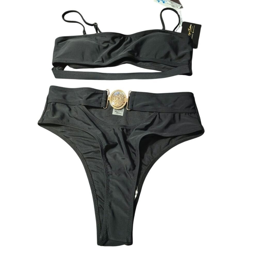 Mermaid swimwear Black Belted Bikini Size L‎ NWT
